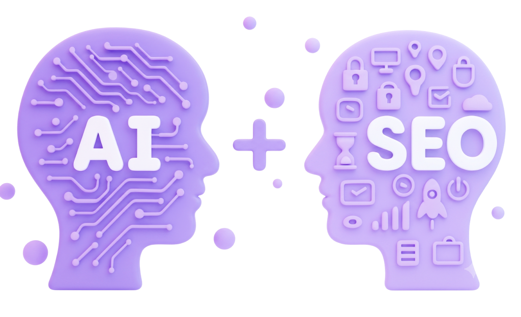 AI plus SEO illustration of two connected profiles