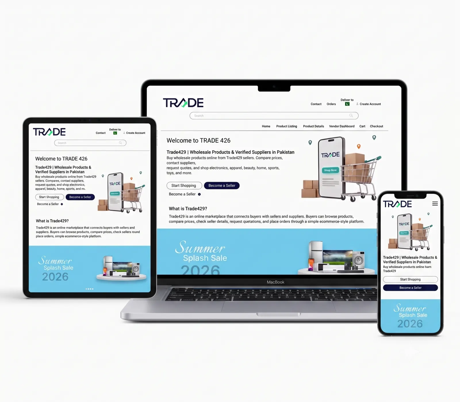 Trade429 online marketplace shown across devices