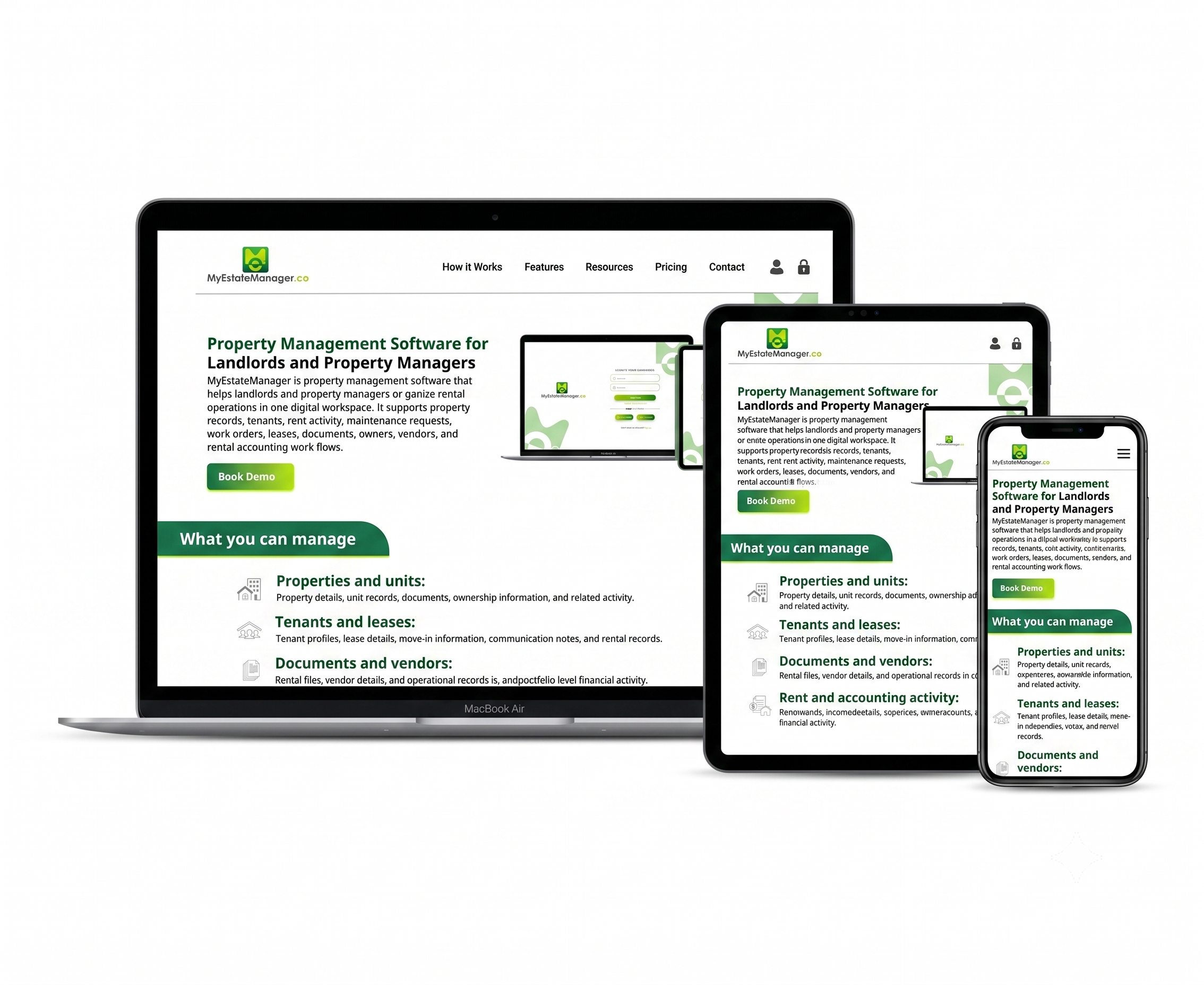 MyEstateManager property management platform shown across devices