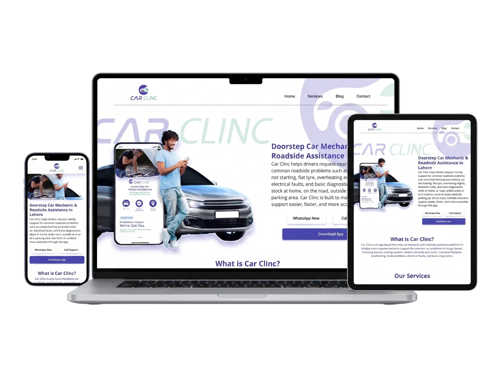 Roadside assistance platform shown on multiple devices