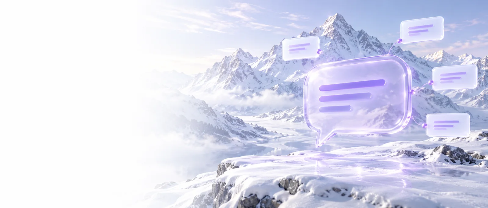 Floating answer panels above snowy mountain peaks