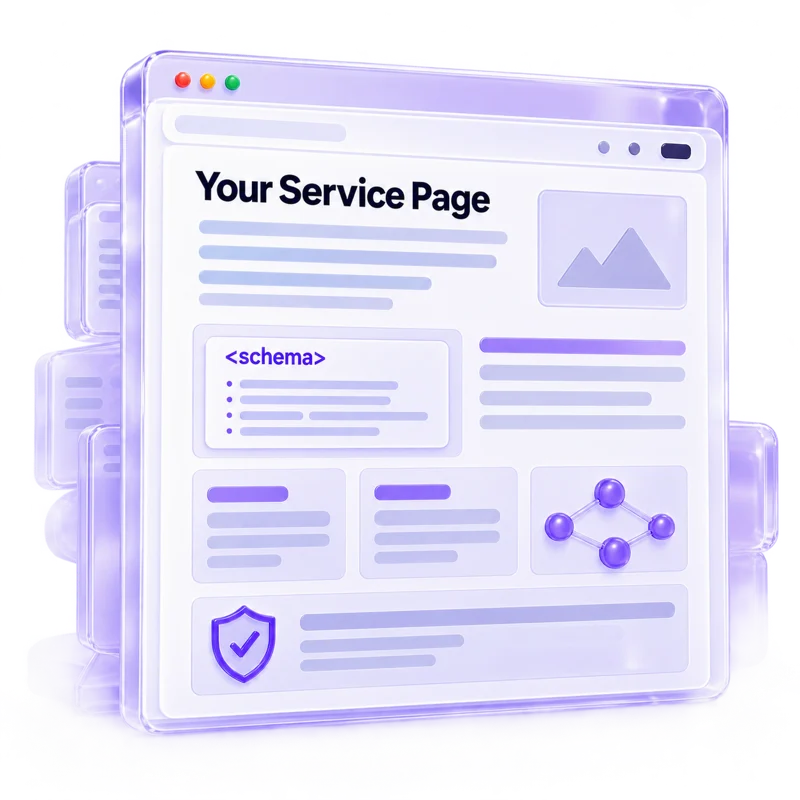 Illustration of a service page with structured content and trust signals